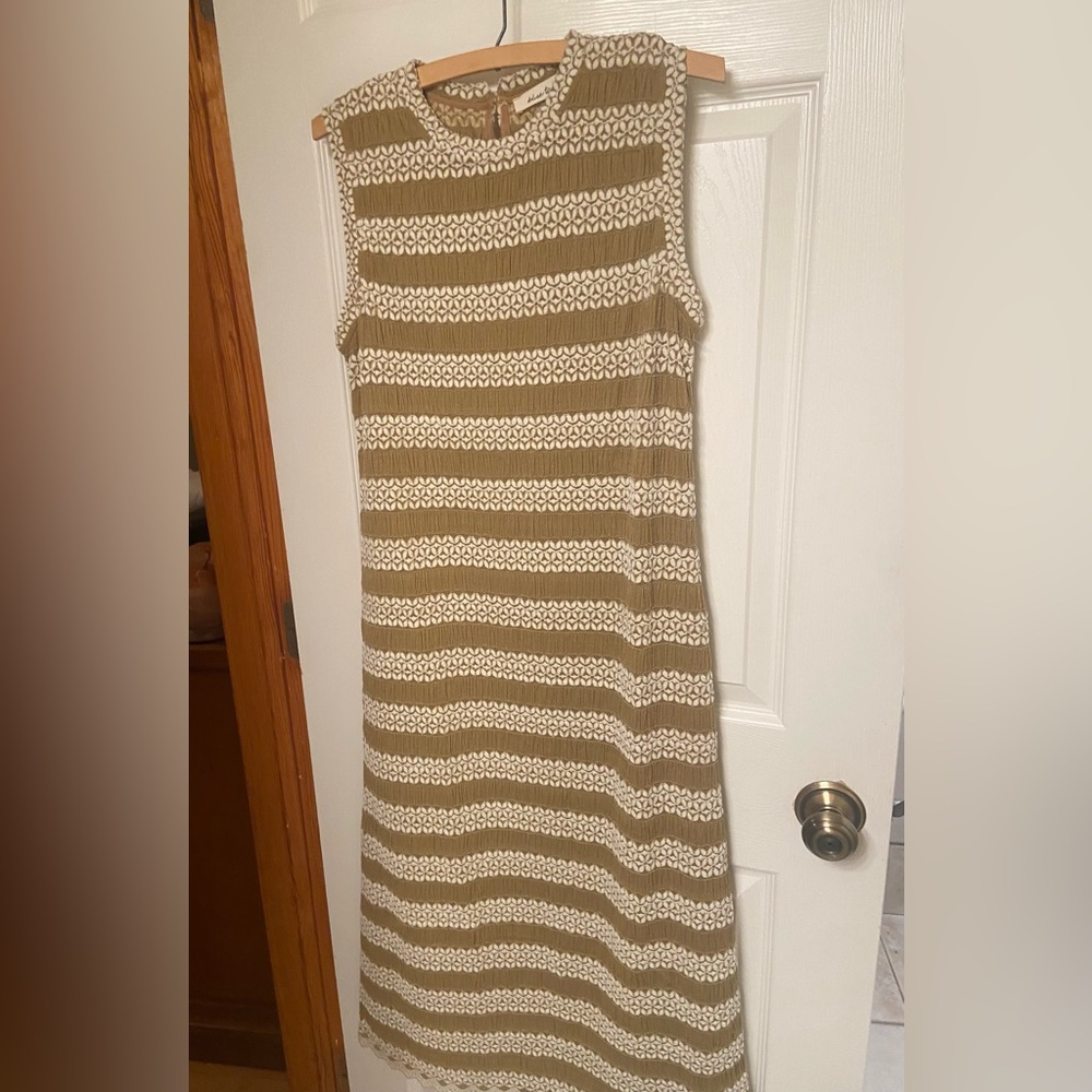 Blue Tassel Striped Knit Midi Dress – Taupe & Cream – Size S